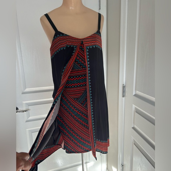 Muse l Box Pleated Geometric Trapeze Navy Blue/Orange/Turquoise Dress Size 4 - Picture 5 of 7